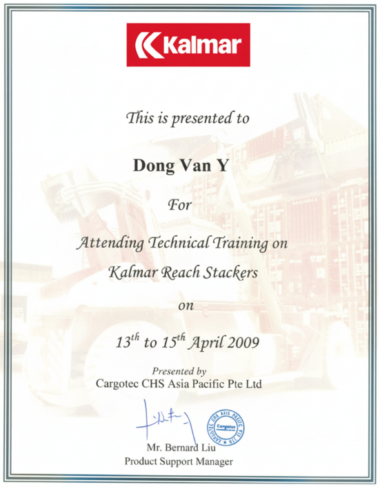 Chứng chỉ Đào tạo Kỹ thuật Xe nâng dỡ Container